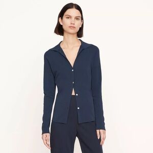 Vince Navy Blue Collared Button Down Cardigan Sweater Size XS